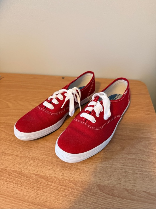 Keds Shoes - Keds Red Canvas Low-Top Sneakers with White Laces